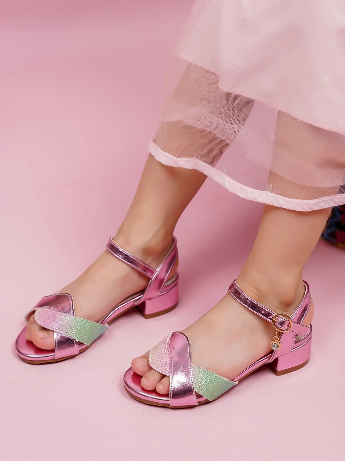 Girls' Solid Color High Heel Open-Toe Sandals, Cute Style, Breathable, Lightweight, Daily Wear, Comfortable Footwear for Kids