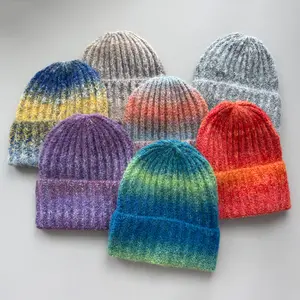 New knitted hat gradual change tie-dye rainbow knitted hat winter warm sports casual fashion wool hat