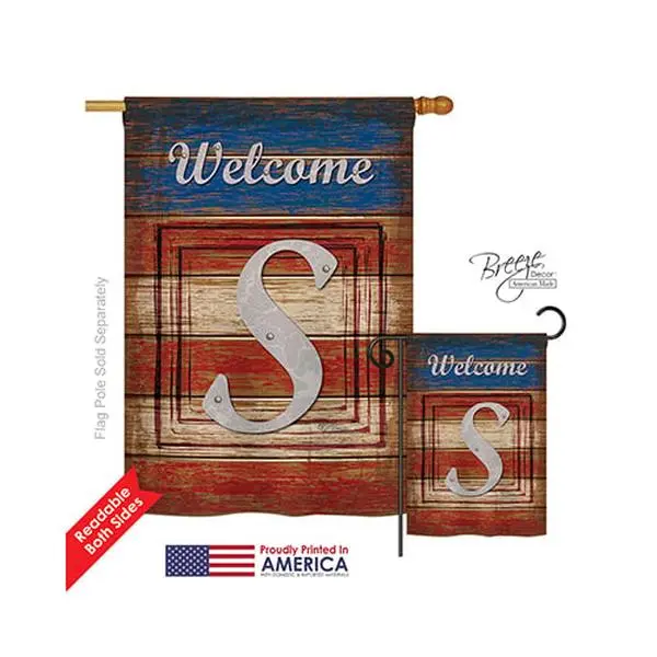 Breeze Decor 30123 Patriotic S Monogram Polyester USA Yard Flag - 28x40 in, 8 oz, Vertical Hang, Pro Guard, Original Artwork, Fade Resistant, Double-Sided Outdoor Patriotic Gear House Decor