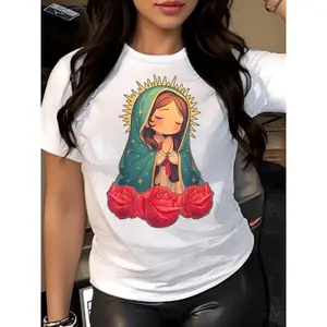 Women'S Mexican T-Shirt - Soft Everyday Catholic Religious Apparel with Our Lady of Guadalupe Design, Machine Washable Christian Faith-Based Tee for Church, Home, Casual Outfits - Year-Round Comfort Fit, Church Attire