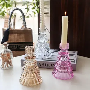 Simple Transparent Glass Christmas Tree Candle Holder, Holiday Decorative Item, Home Decoration, Table Centerpiece, Festive Ornament