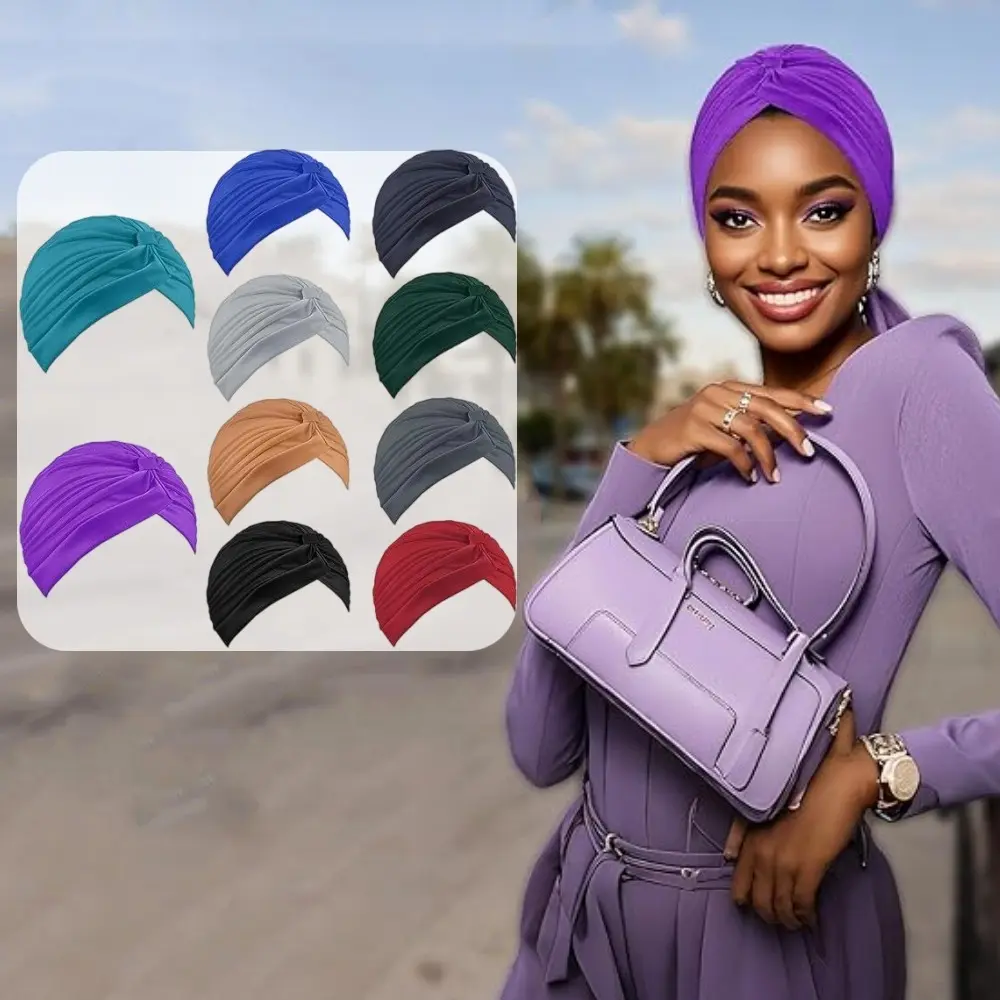 10pcs Women's Pre-Tied Twisted Turban Head Scarves - Bohemian Elegant Multicolor (Multicolor Suitable for Women &) - Soft Breathable Knotted Hair Wraps for Weddings, Cultural Events, Daily Wear summerwins