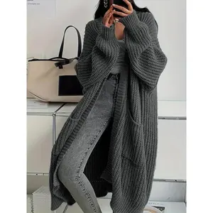 Women's Plain Drop Shoulder Pocket Cardigan, Casual Long Sleeve Open Front Knitwear for Daily Wear, Ladies Clothes for All Seasons??gift??