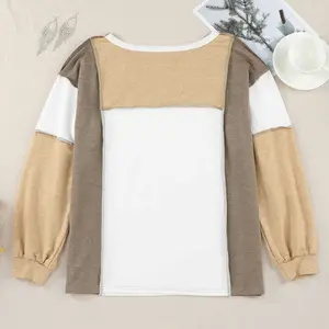 Khaki Exposed Seam Color Block Patchwork Top
