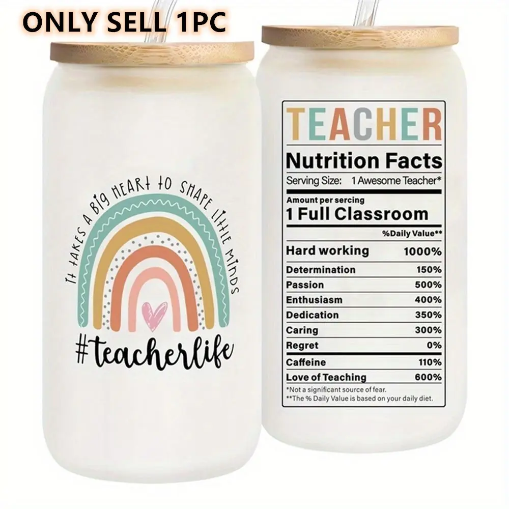 Women's Gift Set - Teacher Birthday, Thank Week, Back-To-School Gifts, Student Teacher Appreciation, Aesthetic Frosted Glass Jar 16oz Coffee Mug Drinkware