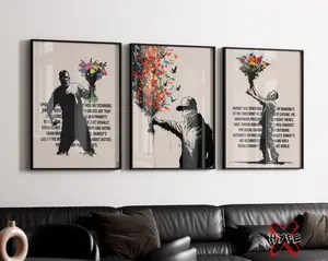 Printable Banksy Inspired Poster Prints, Set of 3, Flower Thrower Artwork, Graffiti Unframed Wall Art, Banksy Urban Street Art, Unframed Wall Poster Decor