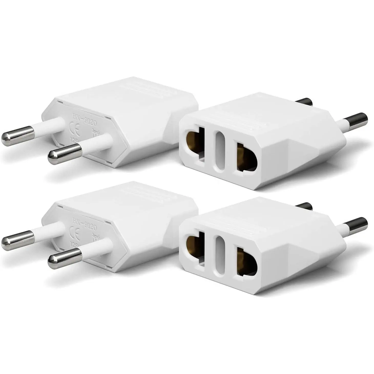 Power Plug Adapter 4-Pack - Type C Socket Adapters for European Travel (France, Spain) - Compact White EU Outlet Solution