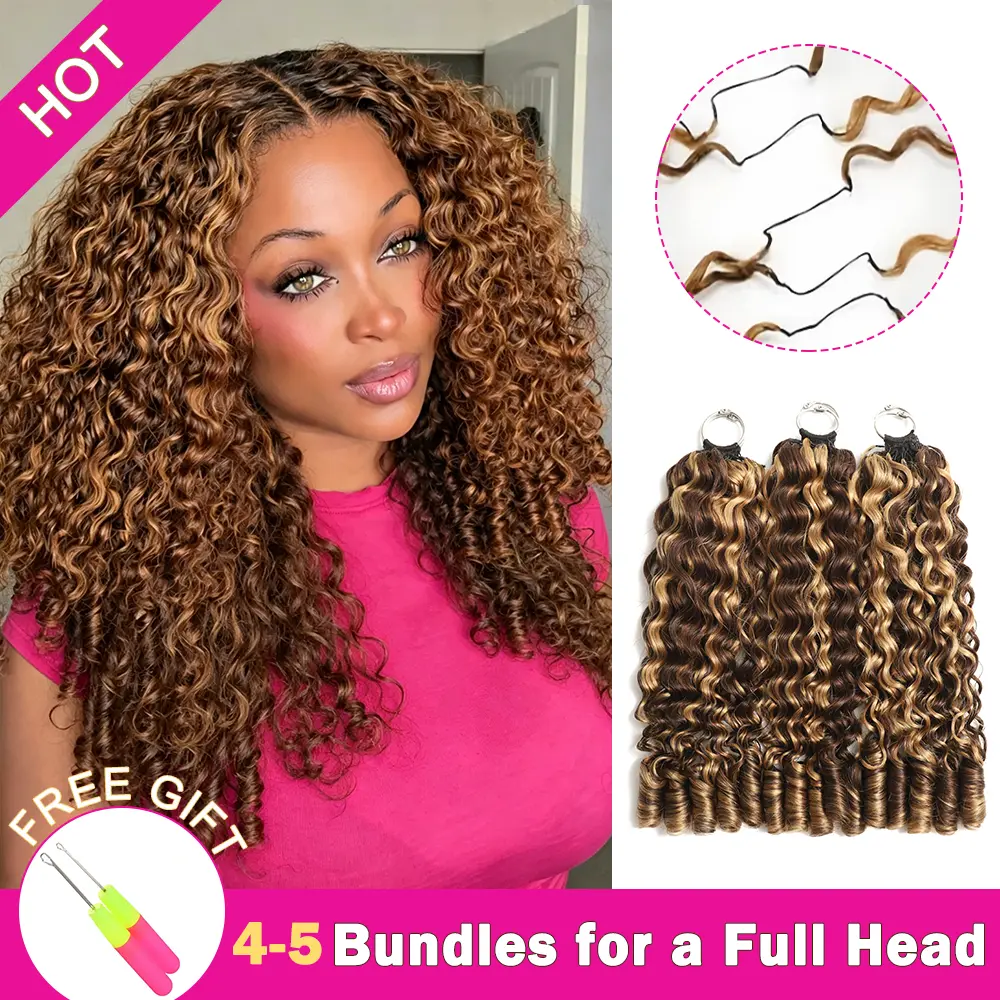 【New Color】Asakiss P4/27 Honey Blonde Burmese Curly Crochet Human Hair  Highlight Honey Blonde 99J Burgundy T1B/30 Ombre Brown Crochet Hair for Miracle Knots Pre-Separated 50g/Pack 40 Strands/Pack 4-5 Packs for Full Head Protective Hairstyles