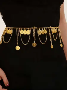Coin Tassel Metal Waist Chain for Women Fashion Plus Size Gold Sliver Waist Belts Layered Body Chain Pirate Waist Chain Jewelry Trendy Belly Belts for Women Dress Pirate Costume Accessories