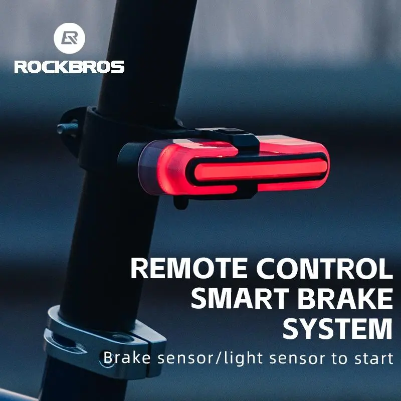 ROCKBROS Smart Bicycle Tail Light - Compact, Safety Focus, Wireless Control, Rear Bike Mount, Turn Signals, Automatic Brake LED, IPX6 Waterproof, USB Rechargeable Night Riding Safety Light