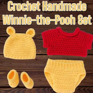 Crochet Hat Beanie with Accessories Set Pooh Inspired
