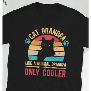 Women's cat lover and grandfather Graphic T-Shirt - Short Sleeve Crew Neck Regular Fit Casual Wear | Soft & Breathable Fabric, Durable Print, Everyday Comfort, Machine Washable, retro vintage casual wear for cat enthusiasts, possibly for grandfathers who