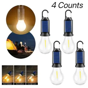 Wild Bright 4-pack portable outdoor USB High Lumen Rechargeable LED lanterns, solar-powered lighting cord hook, 3 modes, high-brightness warm-toned night light, with camping fishing emergency hook, suitable for outdoor sports, camping, fishing