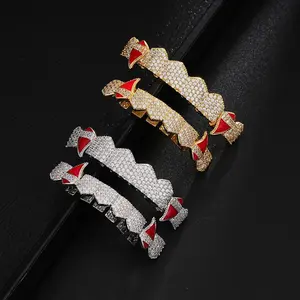 2-Pack Hypoallergenic Vampire Teeth Grillz Set - Gold & Silver Fang Caps with Molding Bars, Halloween Hip Hop Party & Mardi Gras Costume Accessory