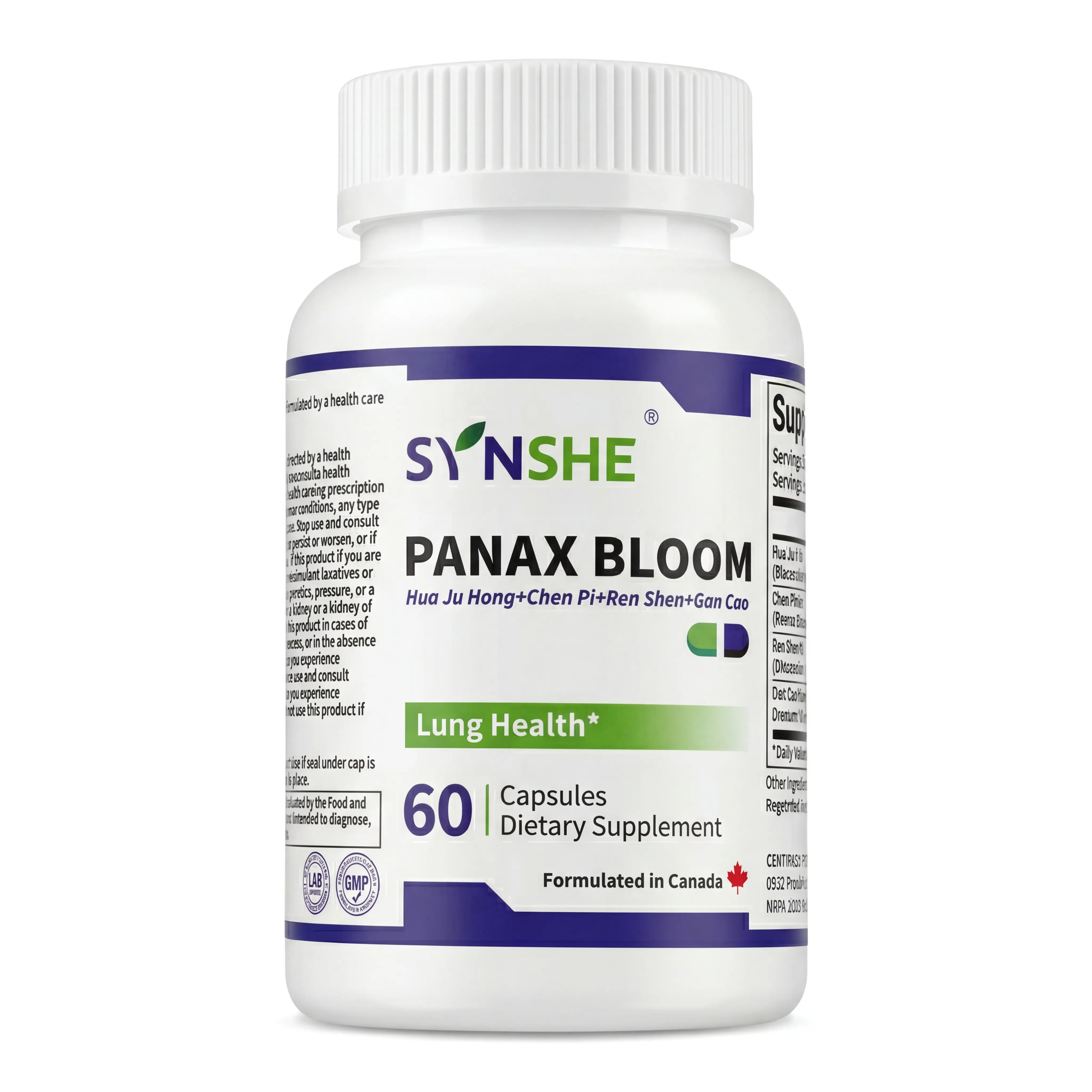 Synshe Panax Bloom Premium Lung Health Supplement - Panax Ginseng with Hua Ju Hong & Aged Chen Pi Extract - Daily Respiratory Function & Immune Support for Adults - 60 Capsules
