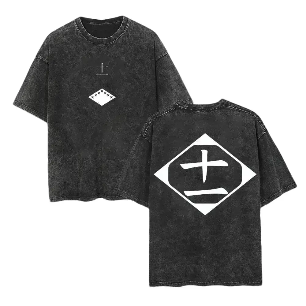Men's Short-Sleeve Bleach Squad 11 Kenpachi Graphic Tee - Vintage Acid Wash Anime Tee for Gotei 13 OOTD