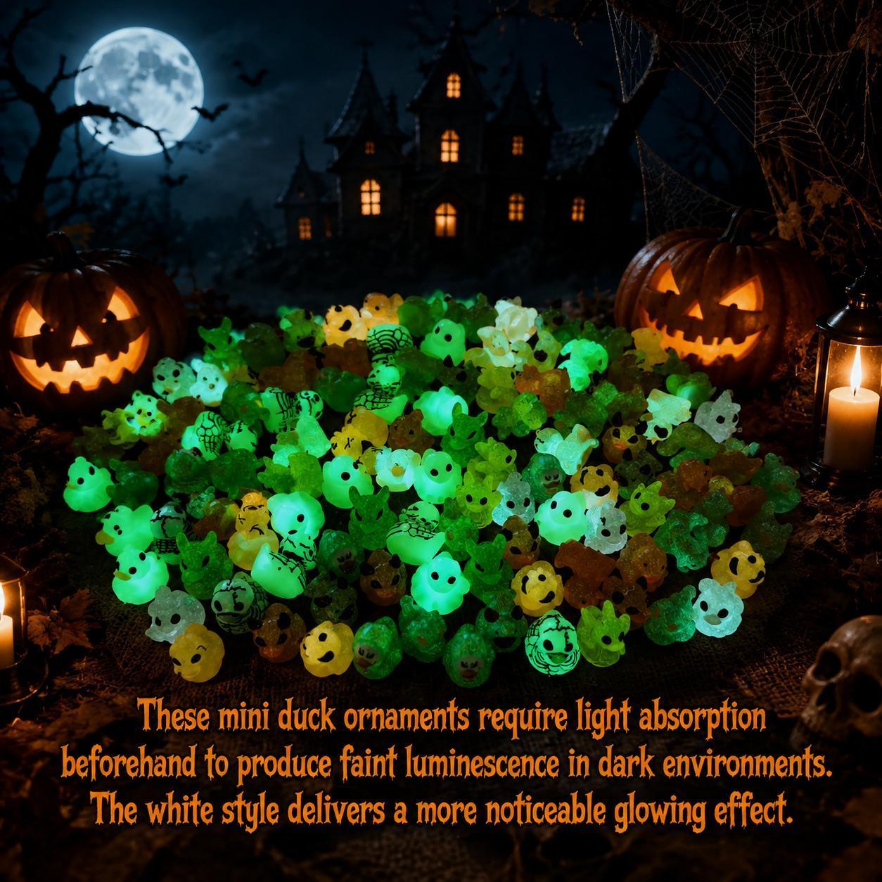 Glow-In-The-Dark Mini Halloween Duck（Devil, Ghost, and Skeleton Designs), Cute Resin Figurine, Spooky Duck Statue, Haunting Desk Decor, Miniature Garden Ornament for Halloween Party Favors