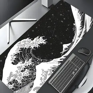 Japanese Mount Fuji & Ocean Waves Pattern Mouse Pad, Rectangle Gaming Mouse Pad, Non-slip Rubber Pad, Desktop Decoration Protection Pad for Home Office, Desk Accessories