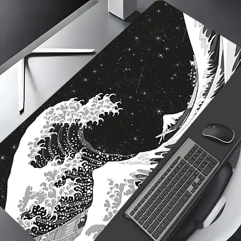 Japanese Mount Fuji & Ocean Waves Pattern Mouse Pad, Rectangle Gaming Mouse Pad, Non-slip Rubber Pad, Desktop Decoration Protection Pad for Home Office, Aesthetic Desk Accessories, Office Supplies, Computer Desk Mat