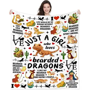 1pc Bearded dragon lizard pattern blanket, a gift for reptile lovers, suitable for women, men, and adults. A soft flannel blanket, perfect for sofas and beds.