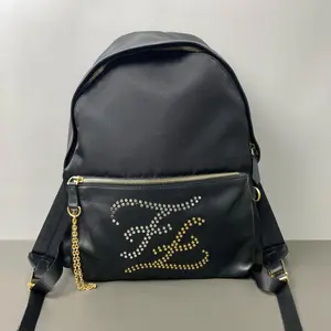 Pre-owned FENDI Leather Backpacks FF Logo Studded Nylon & Backpack LDZ0031