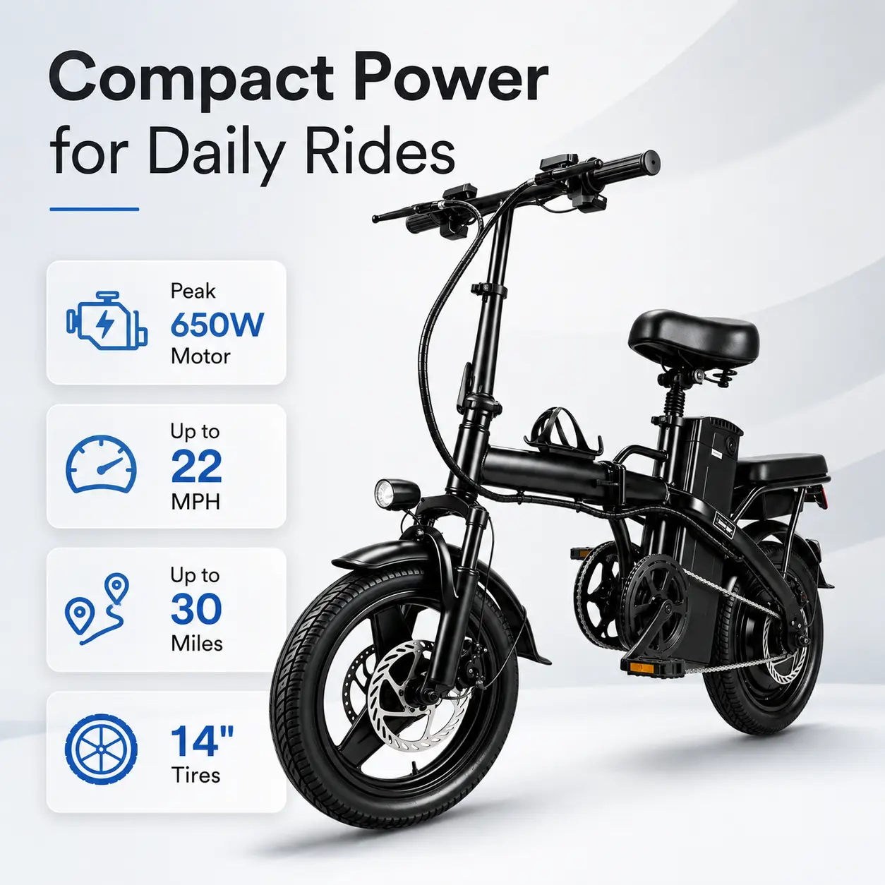 Upgraded 14-Inch Folding Electric Bike for Adults, 650W Peak Motor, 20+ MPH Top Speed, 30+ Mi Range, UL2849 Certified Commuter Ebike with Battery & Electrical Clip, Great Gift Idea off-road mtb youth Seat Foldable Dual elecric charger