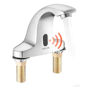VEVOR Touchless Bathroom Sink Faucet, Automatic Motion Sensor Restroom Toilet Faucet Cold Water with Hole Cover Plate, Battery Operated for 9/16 in Pipe Commercial Lavatory,Chrome Plated Silver