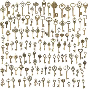 125Pcs Vintage Skeleton Keys Set, Steampunk Key Necklace, Antique Bronze Charms Pendants, DIY Handcrafts Jewelry Making, Costume Jewelry
