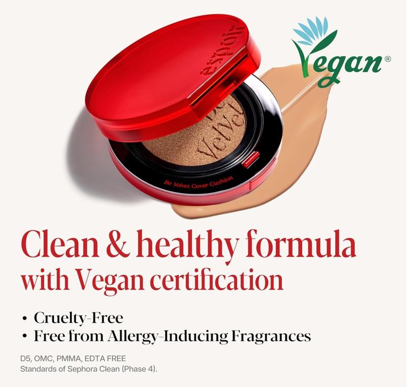 Espoir Be Velvet Cushion Foundation Quick and Easy Coverage with Long-lasting Color by Zero Oxidation 23 Beige Compact Concealer Lightweight Makeup Gentle Cosmetic Flawless Smooth Vegan Certified