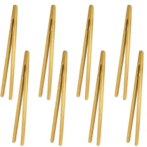 8 Pcs Bamboo Tongs for Toaster, Wooden Toaster Tongs, 7 Inches Mini Wood Cooking Tongs, Reusable Bamboo Toast Tongs, Anti-slip Bamboo Serving Tongs for Salad Toast Bread Fruits Pickles BBQ Utensils