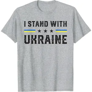 Support I Stand With Ukraine American Ukrainian Flag T-Shirt IEOA7
