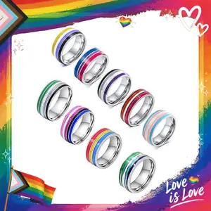 Enamel Rainbow Ring 8mm – LGBTQ+ Pride Band for Men & Women, Party, Daily Wear – Sizes 6-13 – Pride Jewelry, Rainbow Ring, LGBTQ+ Pride Symbol, Colorful Enamel Ring #TikTokShopBlackFriday