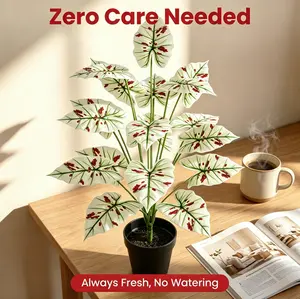 Artificial White Red Taro Plant 18 Heads 29.5in - Lifelike Faux Foliage | No Maintenance Decorative Leaves for Home Office Indoor Outdoor Decor