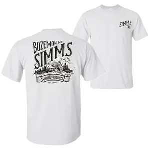 Bozeman MT Simms Oversize T-Shirt, Retro Fly Fishing Scene Graphic Tee with River and Trout Art, Simms Fishing Products Graphic Shirt, Ideal for Anglers and Outdoorsmen, Gift for Vintage Fishing Lovers