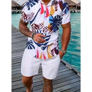 Men'S Two-Piece Short-Sleeved Shirt And Shorts Set |   Fashionable Casual Vacation Outfit, Non-Stretch Fabric, Regular Fit, Summer Season, Perfect For Outdoor Leisure And Sports Party