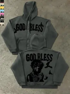 Men's Full-Zip Hooded Fleece Jacket, Graphic Artistic Print, Lightweight Zip-Up Coat with Pockets, Casual Spring & Fall Wearyoongi 93 hoodie