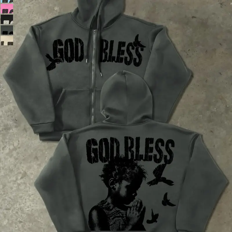 Men's Full-Zip Hooded Fleece Jacket Artistic Print, Lightweight Long Sleeve Zip-Up Coat with Pockets, Casual Spring & Fall Wearyoongi 93 hoodie