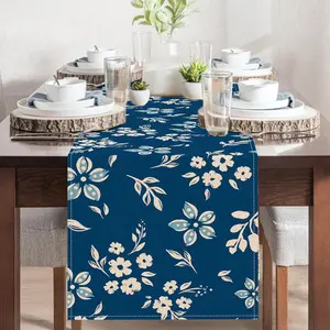 1 PC, Vintage Floral Table Runner, Navy Blue And White Retro Floral Kitchen Decor, Spring/Summer Country-Style Indoor/Outdoor Home Decor Party Supplies