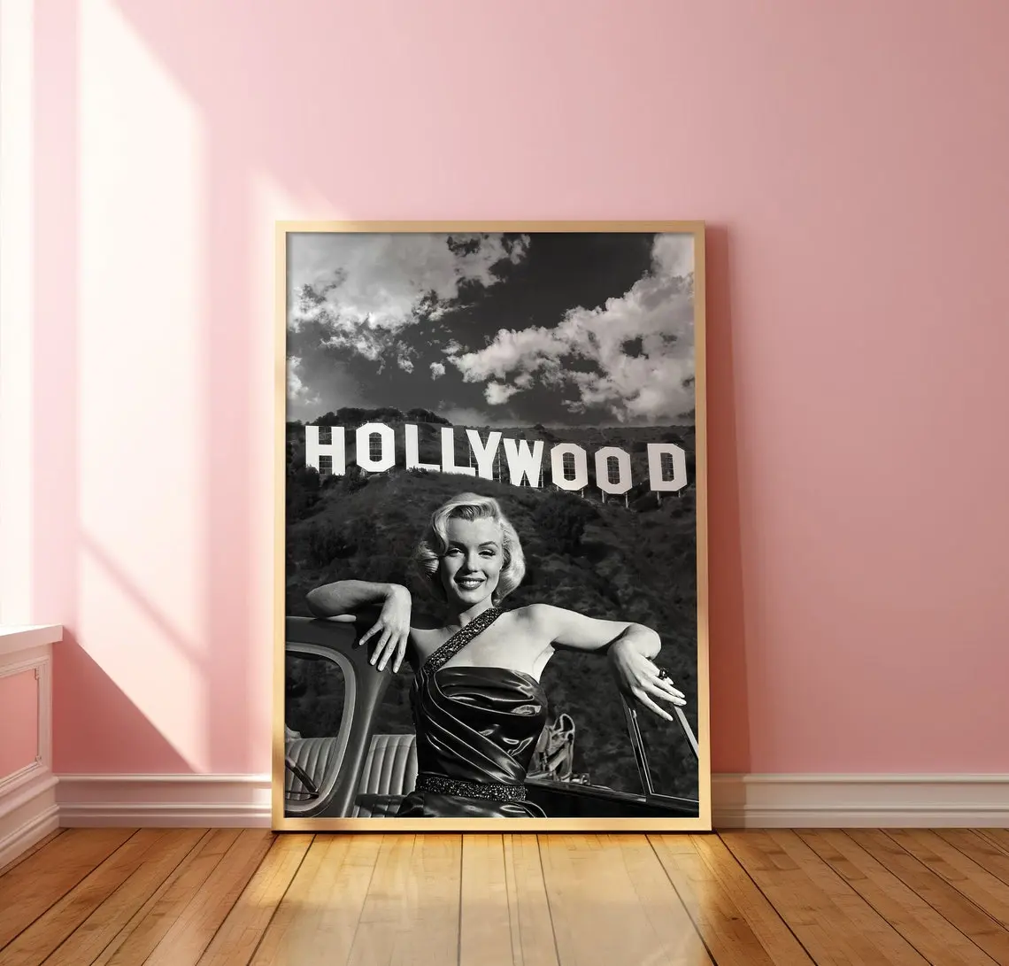 Marilyn Monroe Hollywood Print, Famous Fashion Photograph, Iconic Poster, Black and White Photography, Trendy Wall Art