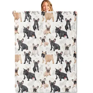 French Bulldog Flannel Throw Blanket 280GSM Ultra Soft Cozy Lightweight Cute Frenchie Dog Design Ideal Gift for Friends & Pet Lovers Perfect for Couch Travel Use Fits Rustic Home Living Room Decor All-Season Comfort Easy Care