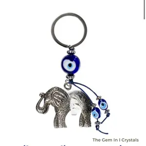 Evil Eye Talisman Key Ring with Elephant and Gem Accents, Keychain Design