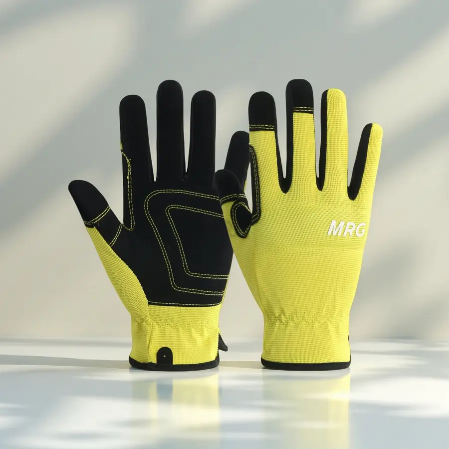 Full Finger Work Gloves, Non-slip Padded Palm Protective Gloves, Breathable Wear Resistant Utility Gloves for Construction Gardening Mechanics Work
