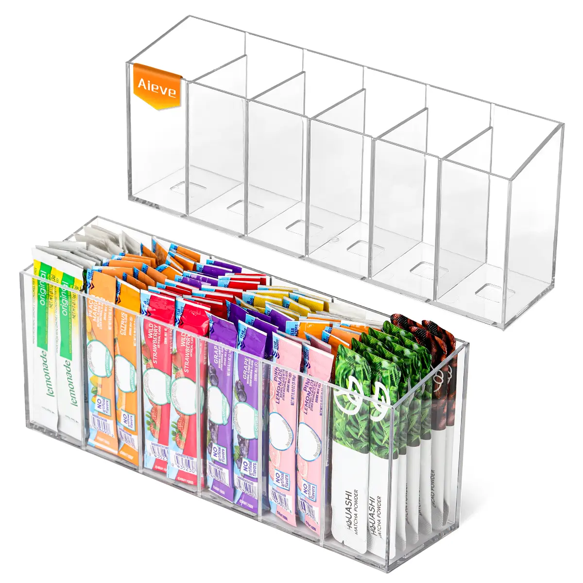 AIEVE 2 Pack Drink Packet Organizer, Water Drink Packet Holder with Removable Dividers for Pantry Organizers and Storage, Water Flavor Powder Mix Holder for Kitchen Storage Organization.mid year sale/deals for you/restock#dealsforyoudays