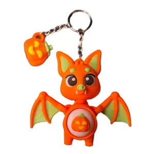 3D Printed Cute Bat Keychain with Pumpkin Charm Clicking Belly Fidget Toy for Halloween Gifts