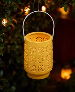 8IN LED Pieced Star Ceramic Lantern with Clear Lid and White Handle
