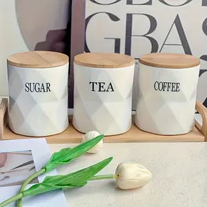 Three-Piece Fashion Diamond Grid Ceramic Sealed Jar Set, Luxury Kitchen Tea Coffee Container, Jewelry Storage, Party Decor