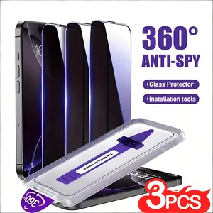 3-Pack 360° Anti-Spy Screen Protector, Easy Install, Compatible with iPhone 11 12 13 14 15 16 17 Pro Promax 16 Plus 16E 17 Air，Pro Max, Full Coverage, Privacy Protection