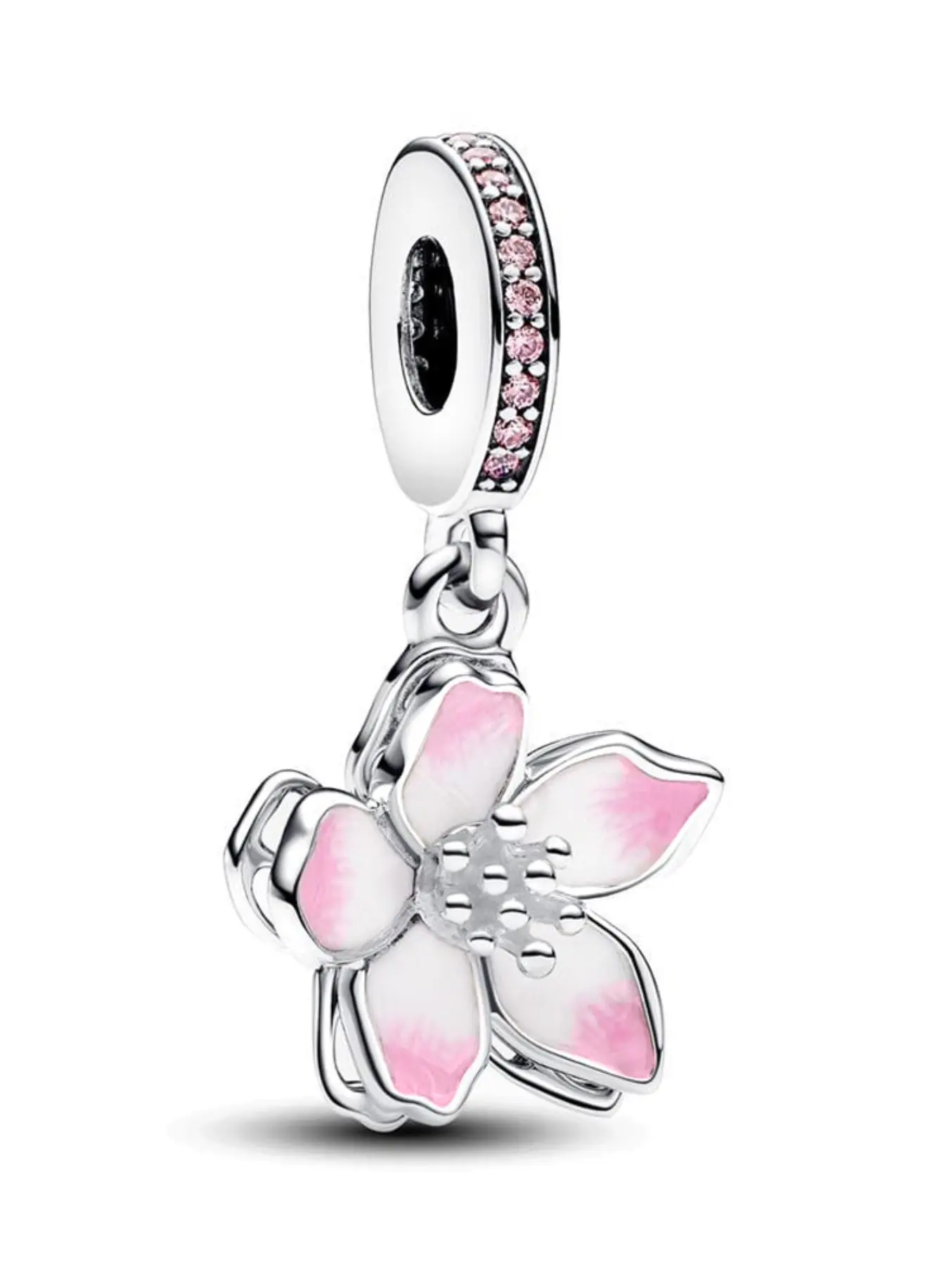 Silver Color Copper Charm Pendant, Floral Pattern Zircon Embedded, Rotatable Design, Elegant Sweet Style, Ideal Gift for Girlfriend and Mom, Copper Inlaid Zircon, Decorative Jewelry, Aesthetic Jewelry Gift