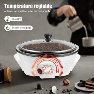 Coffee Bean Roaster Machine 500g 800W Electric Adjustable Temperature 32-464°F for Home Roasting Nuts Popcorn Baking Modern Round PP Glass Tabletop Mount US Plug