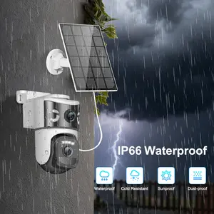 [10x Zoom] 360-Degree Low-Power CCTV Solar Panel Battery WiFi Camera, Spotlight Alarm, Motion Detection, Color Night Vision, Two-Way Audio, Solar Security Cam